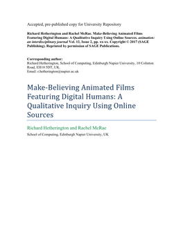Believing Animated Films Featuring Digital Humans: a Qualitative Inquiry Using Online Sources