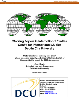 Working Papers in International Studies Centre for International Studies Dublin City University