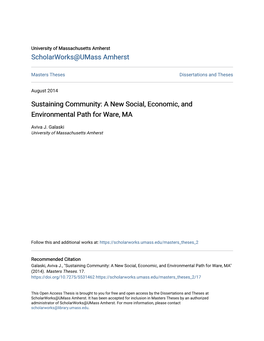 Sustaining Community: a New Social, Economic, and Environmental Path for Ware, MA