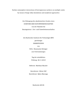 Surface-Atmosphere Interactions of Heterogeneous Surfaces on Multiple Scales by Means of Large-Eddy Simulations and Analytical A