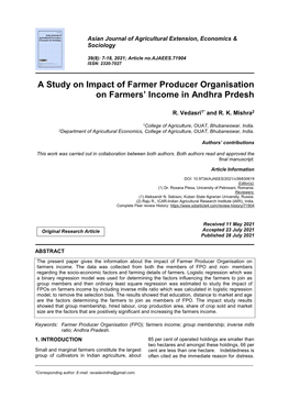 A Study on Impact of Farmer Producer Organisation on Farmers' Income In