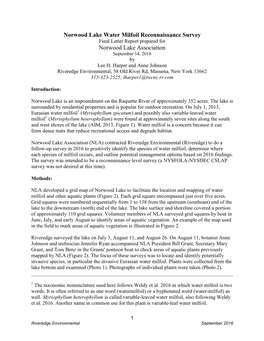 Norwood Lake Milfoil Survey Report