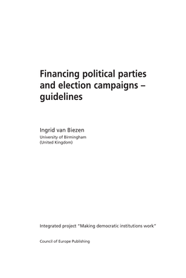 Financing Political Parties and Election Campaigns – Guidelines