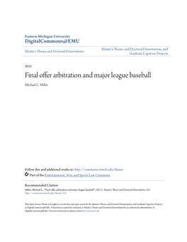 Final Offer Arbitration and Major League Baseball Michael L