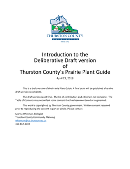 Introduction to the Deliberative Draft Version of Thurston County's Prairie Plant Guide