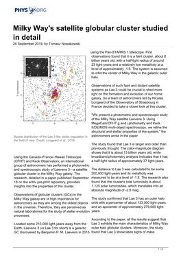 Milky Way's Satellite Globular Cluster Studied in Detail 26 September 2019, by Tomasz Nowakowski