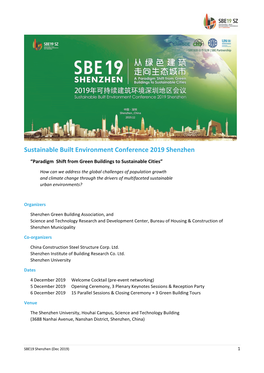 Sustainable Built Environment Conference 2019 Shenzhen