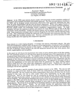 N9 2- 12 I, O SCIENTIFIC REQUIREMENTS for SPACE SCIENCE DATA SYSTEMS
