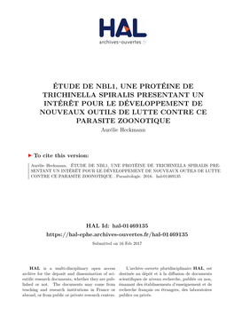 Étude De Nbl1, Une Protéine De Trichinella Spiralis Presentant Un Intérêt Pour Le Développement De Nouveaux Outils De Lutte