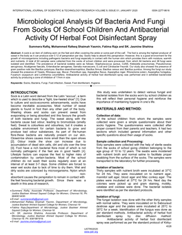 Microbiological Analysis of Bacteria and Fungi from Socks of School Children and Antibacterial Activity of Herbal Foot Disinfectant Spray