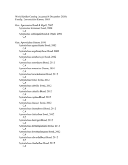 World Spider Catalog (Accessed 4 December 2020) Family: Euctenizidae Raven, 1985