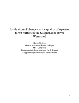 Evaluation of Changes to the Quality of Riparian Forest Buffers in the Susquehanna River Watershed