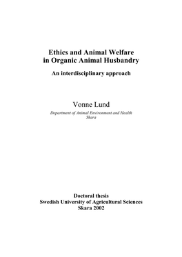 Ethics and Animal Welfare in Organic Animal Husbandry