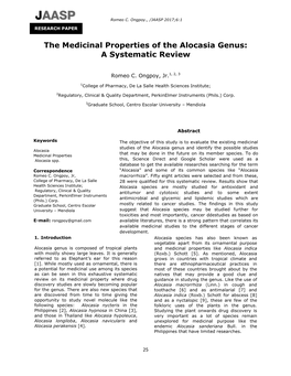 The Medicinal Properties of the Alocasia Genus: a Systematic Review