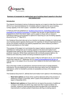 Summary of Proposals for Making Best Use of Existing Airport Capacity in the Short and Medium Term