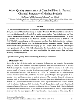 Water Quality Assessment of Chambal River in National Chambal Sanctuary of Madhya Pradesh N.S