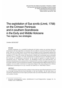 The·Exploitation of Sus Scrofa (Linné, 1758) on the Crimean Peninsula and in Southern Scandinavia in the .Early and Middle Holocene Two Regions, Two Strategies