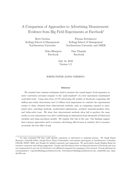 A Comparison of Approaches to Advertising Measurement: Evidence from Big Field Experiments at Facebook∗