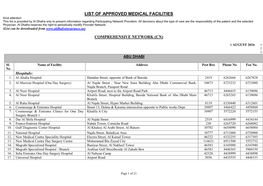 LIST of APPROVED MEDICAL FACILITIES Kind Attention: This List Is Provided by Al Dhafra Only to Present Information Regarding Participating Network Providers