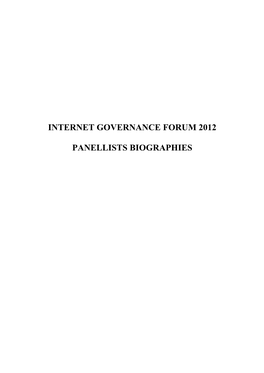 Internet Governance Forum 2012 Panellists Biographies