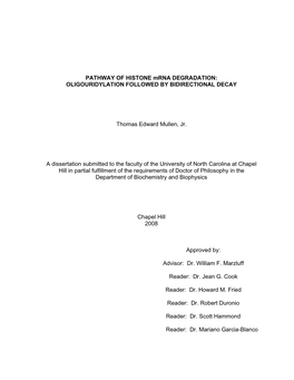 PATHWAY of HISTONE Mrna DEGRADATION: OLIGOURIDYLATION FOLLOWED by BIDIRECTIONAL DECAY
