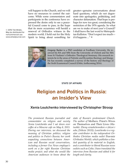 Religion and Politics in Russia: an Insider’S View