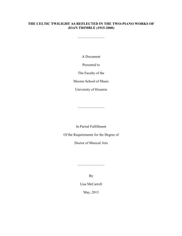 The Celtic Twilight As Reflected in the Two-Piano Works of Joan Trimble (1915-2000)