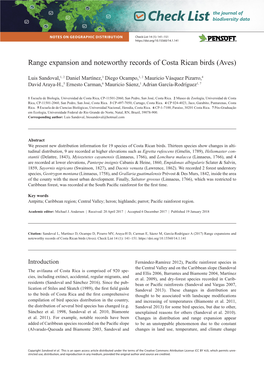 Range Expansion and Noteworthy Records of Costa Rican Birds (Aves)