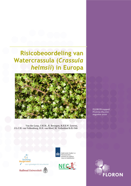 Risicobeoordeling Van Watercrassula (Crassula Helmsii) in Europa