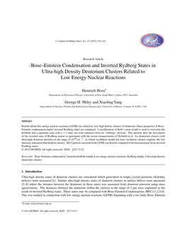 Bose–Einstein Condensation and Inverted Rydberg States in Ultra-High Density Deuterium Clusters Related to Low Energy Nuclear Reactions