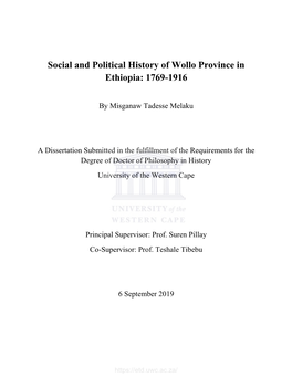 Social and Political History of Wollo Province in Ethiopia: 1769-1916