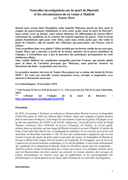 Nouvelles Investigations Sur La Mort De Durruti Et Les Circonstances De Sa Venue À Madrid Par Tomás Mera