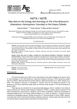 NOTA / NOTE New Data on the Biology and Chorology of the Tribe Gonocerini