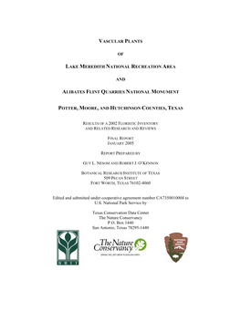 Vascular Plants of Lake Meredith National Recreation Area and Alibates Flint Quarries National Monument Potter, Moore, and Hutchinson Counties, Texas