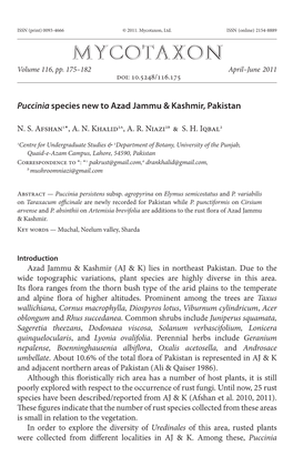&lt;I&gt;Puccinia&lt;/I&gt; Species New to Azad Jammu & Kashmir, Pakistan