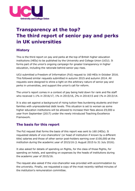 Transparency at the Top? the Third Report of Senior Pay and Perks in UK Universities