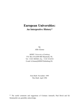 European Universities: an Interpretive History*