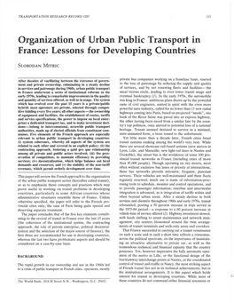 Organization of Urban Public Transport in France: Lessons for Developing Countries