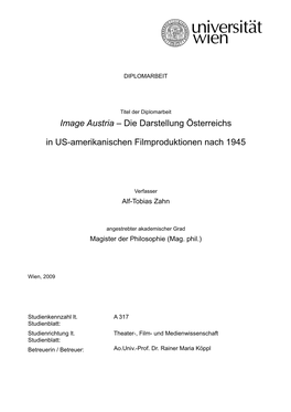 Die Darstellung Österreichs in US-Amerikanischen Filmproduktionen Nach 1945