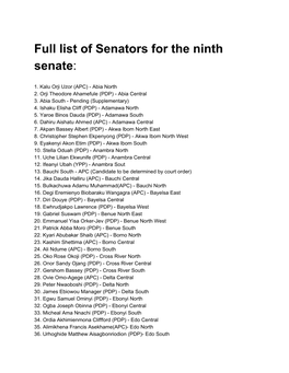 Full List of Senators for the Ninth Senate​