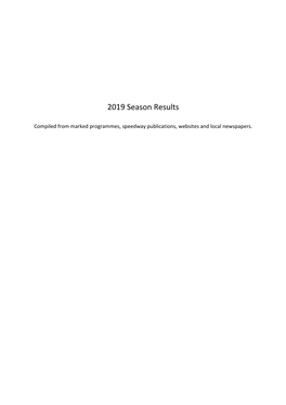 2019 Season Results