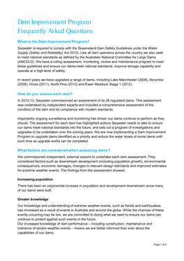 Dam Improvement Program Frequently Asked Questions