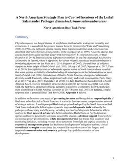 A North American Strategic Plan to Control Invasions of the Lethal Salamander Pathogen Batrachochytrium Salamandrivorans Summary