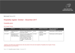 Hospitality Register: October – December 2017