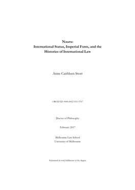 Nauru: International Status, Imperial Form, and the Histories of International Law