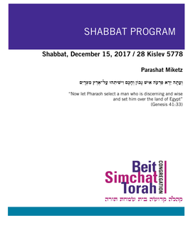 Shabbat Program Shabbat Program