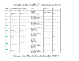 List of Selected Students (Phase-I) for Free Coaching-2016-17