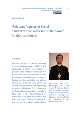 Relevant Aspects of Social- Philanthropic Work in the Romanian Orthodox Church