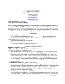 MARGUERITE H. RIPPY, Phd George Mason University College of Humanities and Social Sciences 4400 University Drive Fairfax, VA 22030 Mrippy2@Gmu.Edu