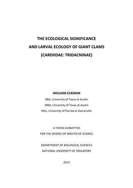 The Ecological Significance and Larval Ecology of Giant Clams (Cardiidae: Tridacninae)